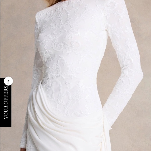 Club L London- Worn Once Elegant White Long-Sleeve Mini Dress with Draped Side - Picture 3 of 4